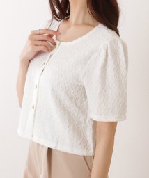 Lace Ladies/フロントボタン ぽこぽこ 半袖 クルーネックトップス/506085108