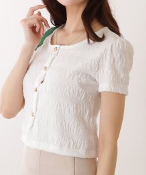 Lace Ladies/ぽこぽこ ボーダー ボタン付 半袖 クルーネック トップス/506085110