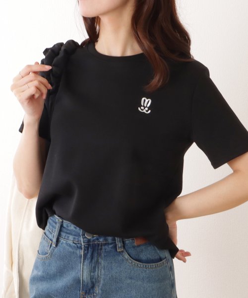 Lace Ladies(レースレディース)/ラウンドネック ワンポイント ベーシック 半袖 Tシャツ/ブラック