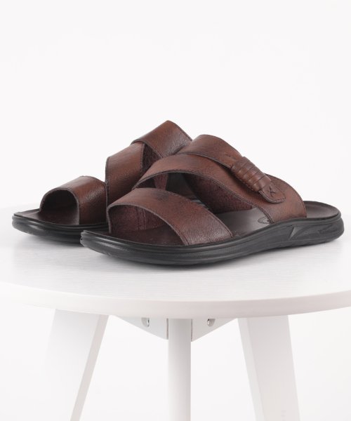 aimoha(aimoha（アイモハ）)/aimoha men BASIC FAKE LEATHER SLIPPER べシック サンダル/ブラウン