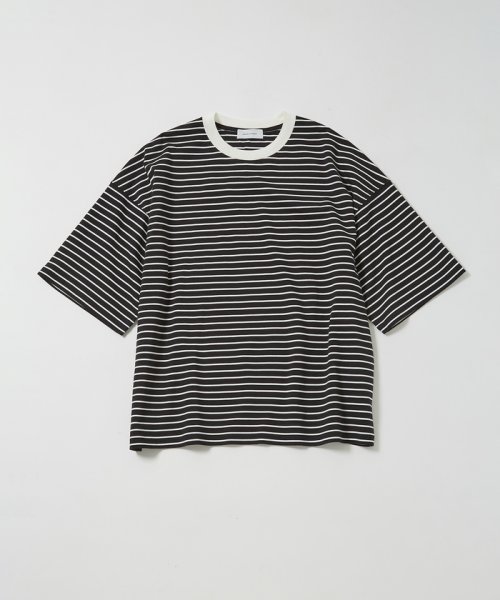 ADAM ET ROPE'(アダム　エ　ロペ)/スーピマコットン 32Gポンチ ロイヤルクール オーバーサイズ ボーダー Tシャツ/ブラック（01）