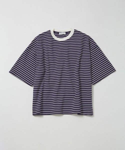 ADAM ET ROPE'(アダム　エ　ロペ)/スーピマコットン 32Gポンチ ロイヤルクール オーバーサイズ ボーダー Tシャツ/ネイビー（40）