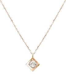 JEWELRY SELECTION/K18ゴールド 天然ダイヤモンド 0.1ct スクエア 一粒ネックレス 【K18PG ピンクゴールド】/506092378