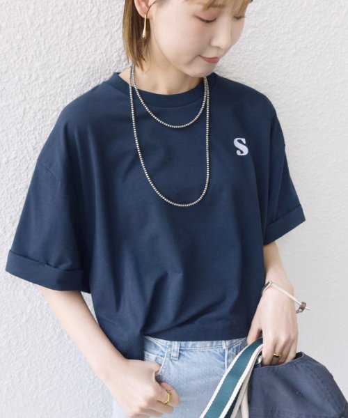 SHIPS WOMEN(シップス　ウィメン)/* ドルマン 刺繍 ワイド TEE ◇/ネイビー