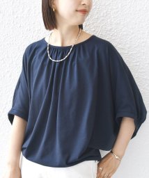 SHIPS WOMEN(シップス　ウィメン)/《予約》*〈洗濯機可能〉ドルマン ギャザー ブラウス TEE ◆/ネイビー