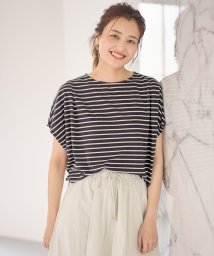 anyFAM(anyFAM)/【洗濯機可/UVケア/接触冷感】フレンチスリーブロゴ・カラーTシャツ/チャコールボーダー