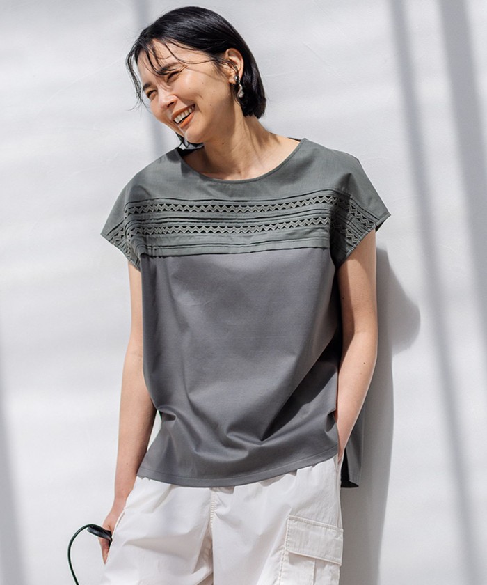 tシャツ 「洗える」アイレットジャージー フレンチスリーブ カットソー レディース 23区 tシャツ 「洗える」アイレットジャージー フレンチスリーブ