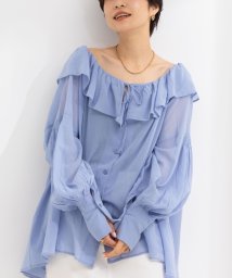NOLLEY’S sophi(ノーリーズソフィー)/【crinkle crinkle crinkle/クリンクル クリンクル クリンクル】sheer cotton flare blouse/ライトブルー