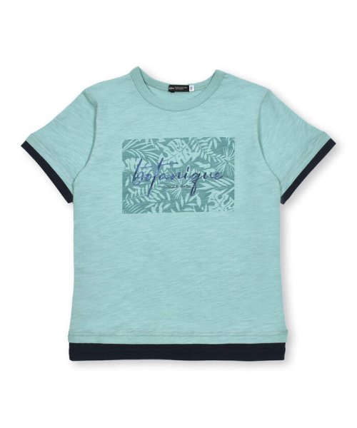 BeBe(ベベ)/スラブ天竺リーフプリントレイヤード風半袖Tシャツ(90~150cm)/グリーン