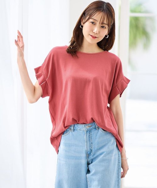 Honeys(ハニーズ)/袖タックＴシャツ Tシャツ カットソー きれいめ レディース 半袖 おしゃれ 人気 綿 /ピンク
