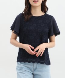 Honeys(ハニーズ)/半袖前身頃レースＴ トップス Tシャツ カットソー レディース 白 大人可愛い /ネイビー