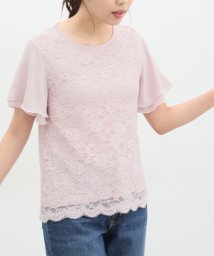 Honeys(ハニーズ)/半袖前身頃レースＴ トップス Tシャツ カットソー レディース 白 大人可愛い /ライトピンク