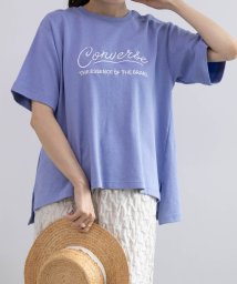 MAC HOUSE(women)(マックハウス（レディース）)/CONVERSE コンバース ポンチ素材 ロゴ刺繍Tシャツ 4282－9806/ブルー