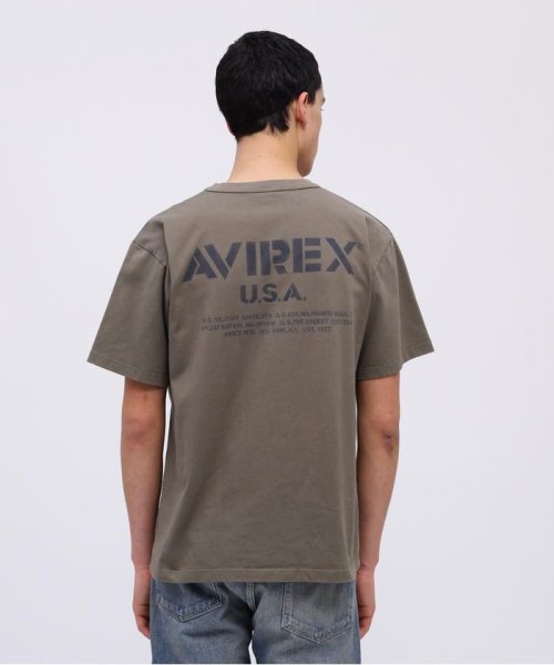 AVIREX(AVIREX)/MIL. STENCIL OFFICIAL LOGO T－SHIRT / ミリタリー ステンシル オフィシャルロゴ Tシャツ /オリーブ