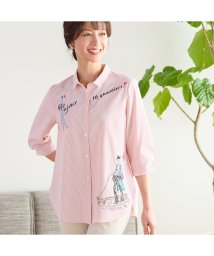 LOBJIE(ロブジェ)/Lobin刺繍 ストライプシャツ/ピンク