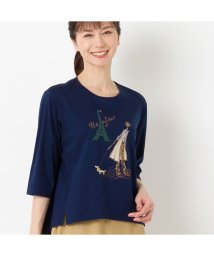 LOBJIE(ロブジェ)/Lobin刺繍 Tシャツ（お散歩）/ダークブルー