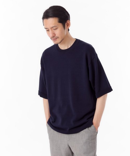 TAKEO KIKUCHI(タケオキクチ)/【THE FLAGSHIP】強撚コットン ニットTシャツ/ブルー（093）
