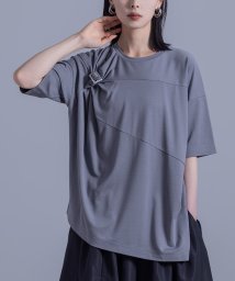 osharewalker(オシャレウォーカー)/『接触冷感ねじりアシメTシャツ』トップス Tシャツ カットソー 半袖 レディース 接触冷感 イージーケア アシメ アシンメトリー ねじり モード エフォートレス/ブルー