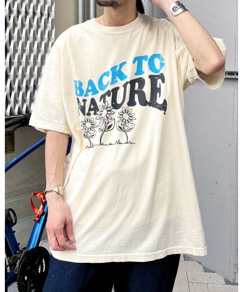 MODISH GAZE(モディッシュ ガゼ)/BACK TO NATURE ピグメント加工 ビッグシルエットTシャツ/アイボリー