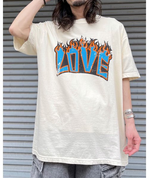 MODISH GAZE(モディッシュ ガゼ)/LOVEロゴプリント ピグメント加工 ビッグシルエットTシャツ/アイボリー