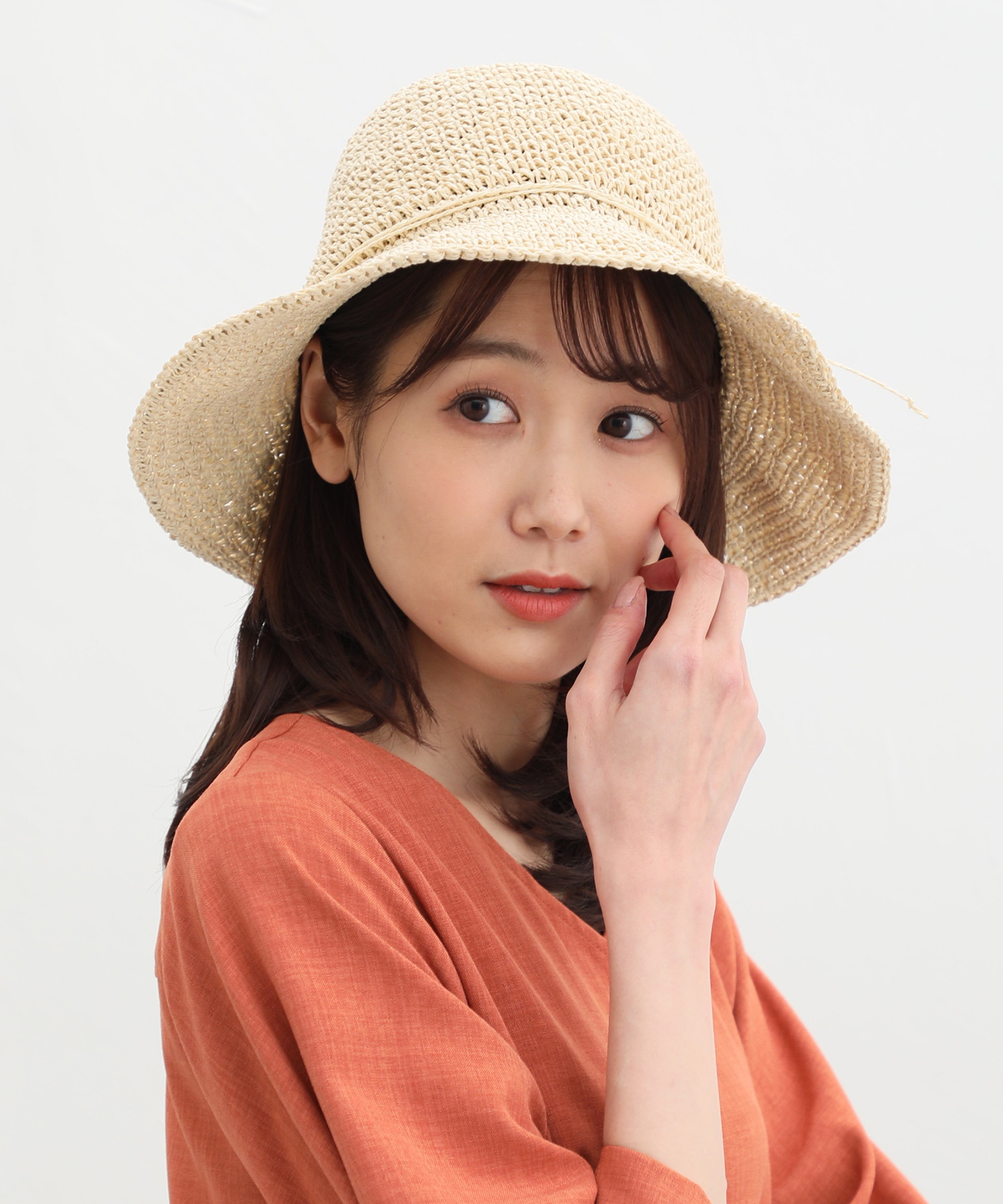 セール】たためるリボン付つば広帽 帽子 ハット つば広帽子 麦わら帽子  