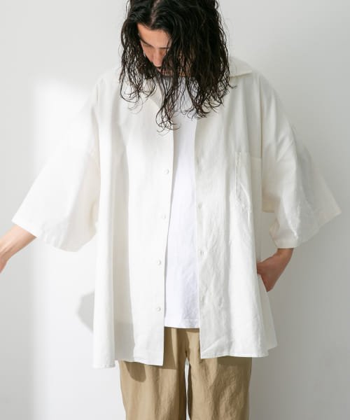 URBAN RESEARCH Sonny Label(アーバンリサーチサニーレーベル)/ARMY TWILL　C/L Slab Half－Sleeve Big Shirts/WHITE