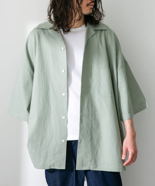 URBAN RESEARCH Sonny Label(アーバンリサーチサニーレーベル)/ARMY TWILL　C/L Slab Half－Sleeve Big Shirts/L.KHAKI