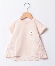 petit main(プティマイン)/【スマイルシリーズ】らくちん花柄切替Tシャツ/ライトピンク