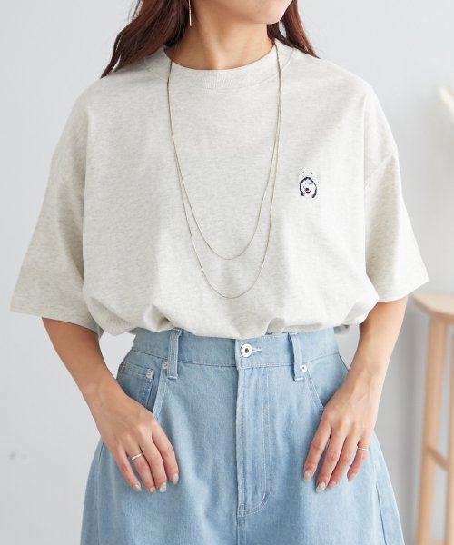 NICE CLAUP OUTLET(ナイスクラップ　アウトレット)/ハスキーワンポイント刺繍Tシャツ/オートミール