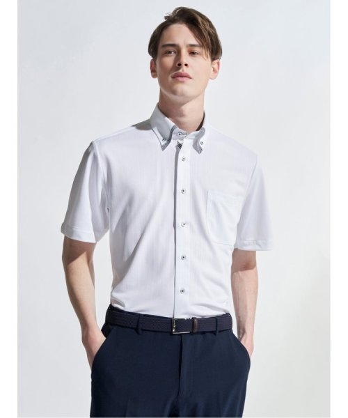 TAKA-Q(タカキュー)/クールパス スタンダードフィット ボタンダウン半袖ニットシャツ 半袖 シャツ メンズ ワイシャツ ビジネス ノーアイロン 形態安定 yシャツ 速乾/ホワイト