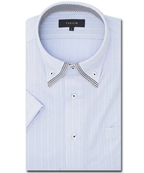 TAKA-Q(タカキュー)/クールパス スタンダードフィット ボタンダウン半袖ニットシャツ 半袖 シャツ メンズ ワイシャツ ビジネス ノーアイロン 形態安定 yシャツ 速乾/サックス