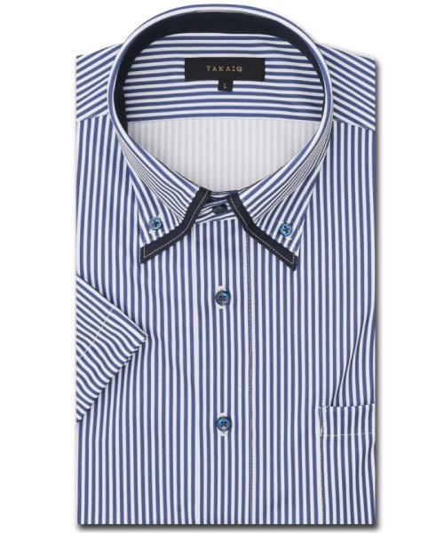 TAKA-Q(タカキュー)/クールパス スタンダードフィット ボタンダウン半袖ニットシャツ 半袖 シャツ メンズ ワイシャツ ビジネス ノーアイロン 形態安定 yシャツ 速乾/ブルー