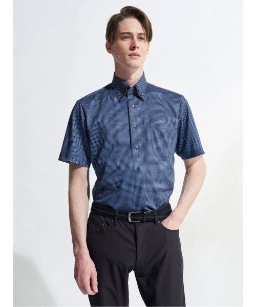 TAKA-Q(タカキュー)/クールパス スタンダードフィット ボタンダウン半袖ニットシャツ 半袖 シャツ メンズ ワイシャツ ビジネス ノーアイロン 形態安定 yシャツ 速乾/ネイビー