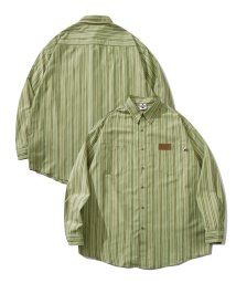 HOOK(HOOK（フック）)/HOOK －original－　古着風ストライプ総柄ビッグシャツ/ライトグリーン