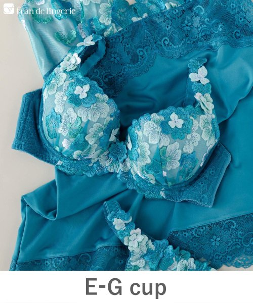 fran de lingerie(フランデランジェリー)/バストメイクの真骨頂可憐な花びら刺繍 「グレースイストフラワーペタル ブラジャー（ワイヤー有り）」 ブラジャー/ブルー