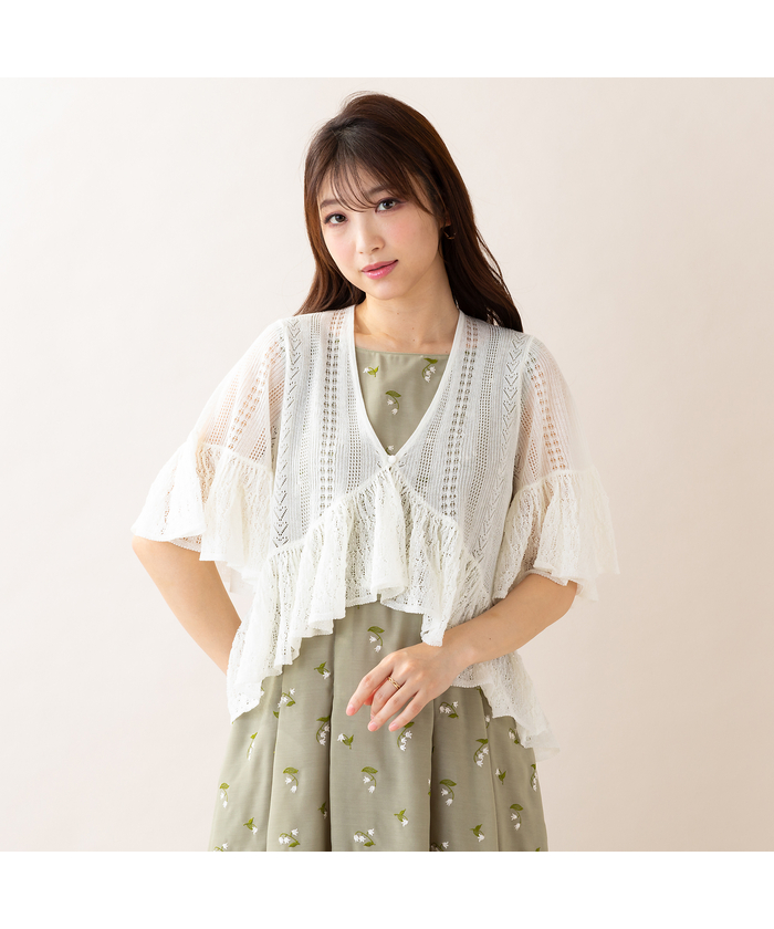 ハート透かし編みニットボレロ(ワイン) ハート透かし編みニットボレロ | outlet | axes femme online shop