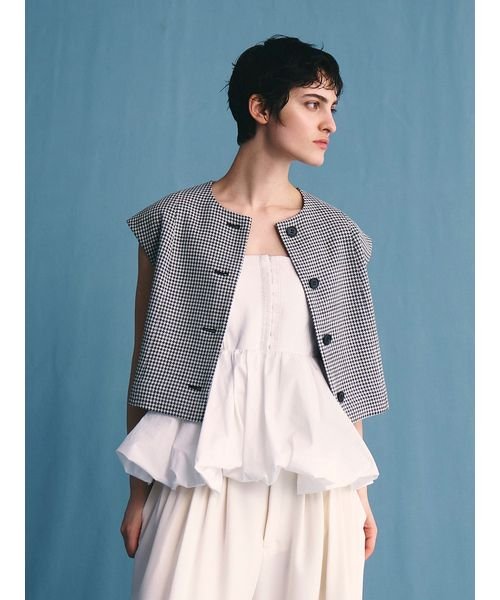 コンパクトクルーネックジレ 予めご了承ください