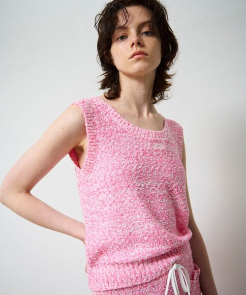 【セットアップ対応商品】ネップツイードニットノースリーブ 