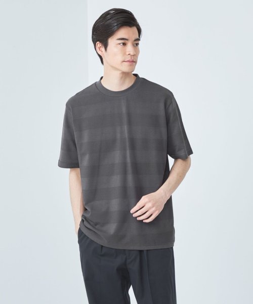 green label relaxing(グリーンレーベルリラクシング)/＜gim＞24s リンクス ボーダー クルーネック Tシャツ －吸水速乾－/DK.GRAY