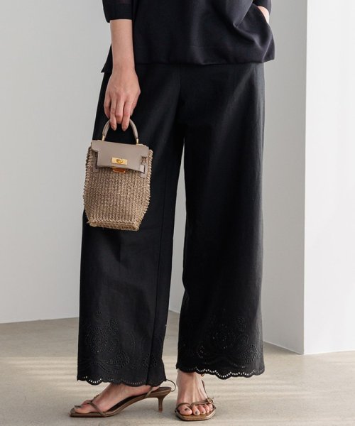 セール】【洗える】リネンエンブロイダリー ワイドパンツ(506083529  