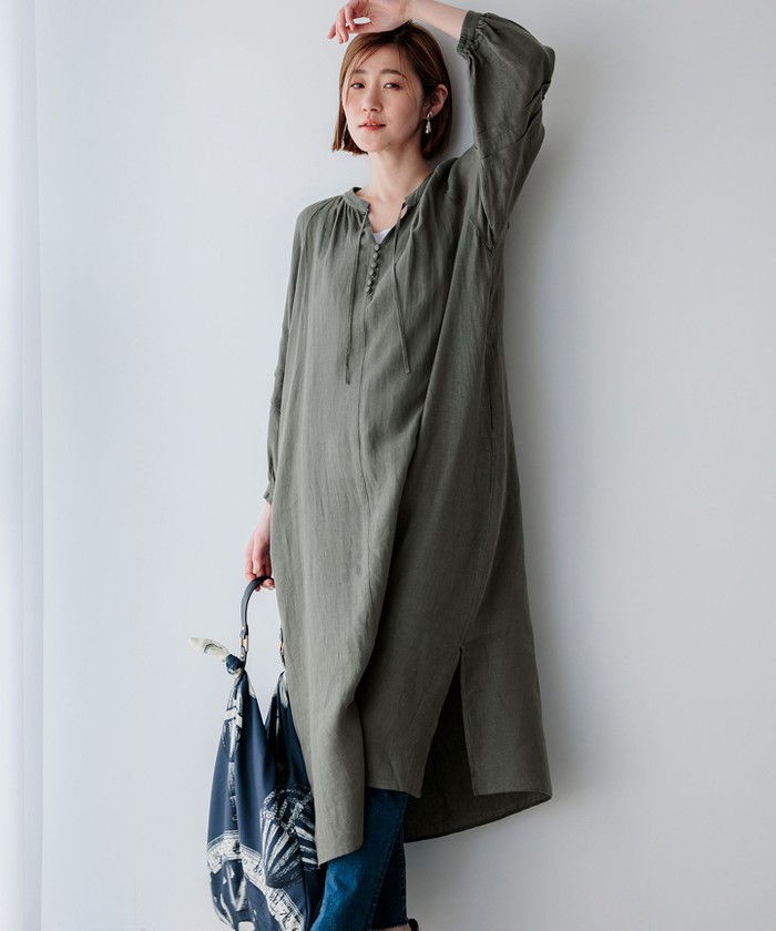 美品 23区 LIBECO リネン カフタンワンピース ブラック M 洗える 麻 洗える】LIBECO カフタン ワンピース(506098346)｜阪急百貨店