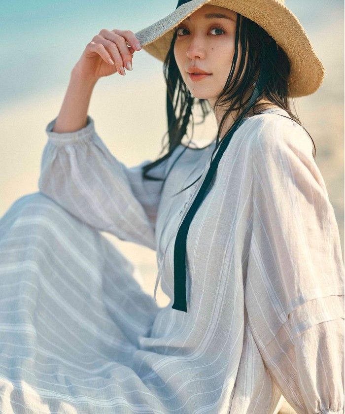 美品 23区 LIBECO リネン カフタンワンピース ブラック M 洗える 麻 セール】 【洗える】LIBECO カフタン ワンピース （ロング