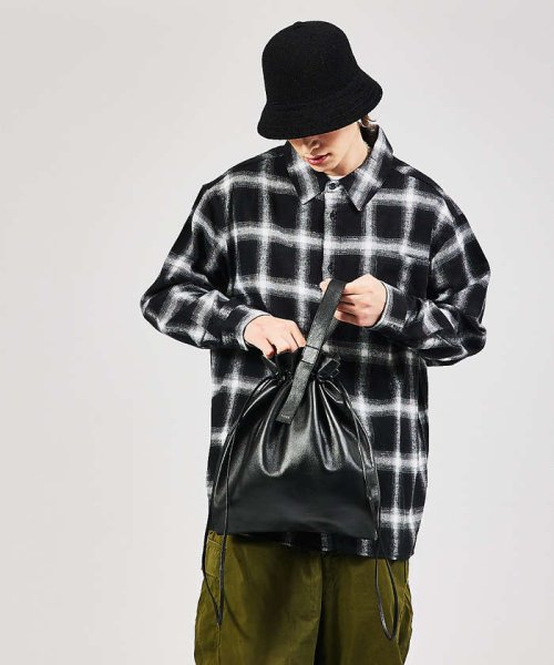 ABAHOUSE(ABAHOUSE)/【YArKA/ヤーカ】real leather drawstring tote/ブラック