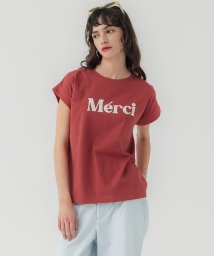 coca(コカ)/ロゴプリントロールアップTシャツ（フレンチスリーブ/カットソー/Tシャツ/クルーネック/コットン/半袖）/RED