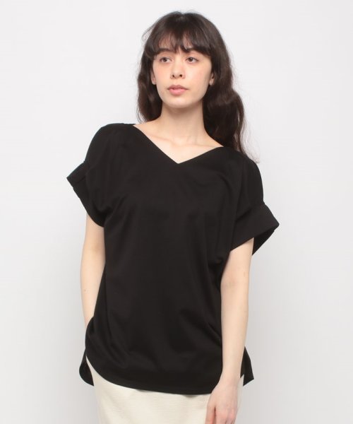 PREFERIR(プレフェリール)/VネックデザインフレンチTシャツ/ブラック