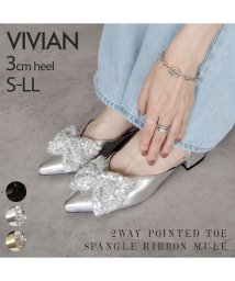 Vivian(ヴィヴィアン)/2WAYポインテッドトゥスパンコールリボンストラップミュール/シルバー