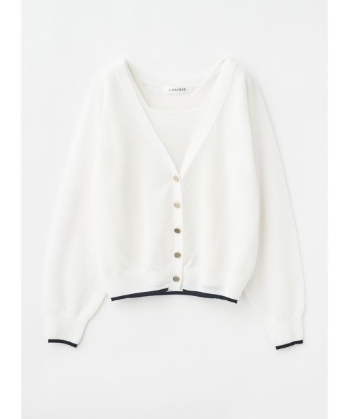 シアーカーディガンアンサンブル 商品説明さりげなく透ける肌に涼やかな色っぽさ薫るシアーニットカーディガンと、スクエアネックが大人顔なニット TM1438717852(11000円)