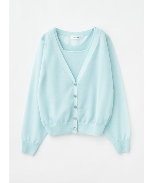 シアーカーディガンアンサンブル 商品説明さりげなく透ける肌に涼やかな色っぽさ薫るシアーニットカーディガンと、スクエアネックが大人顔なニット TM1438717852(11000円)