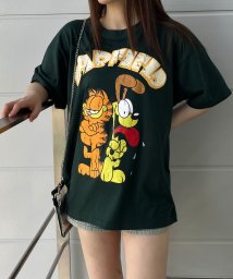 me Jane(ミージェーン)/GARFIELDフロントプリントビッグTシャツ/ﾓｽｸﾞﾘｰﾝ