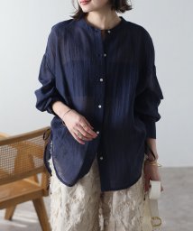 Bonjour Sagan(ボンジュールサガン)/【セットアップ対応商品】ワッシャーサイドドロストシアーシャツ/NAVY